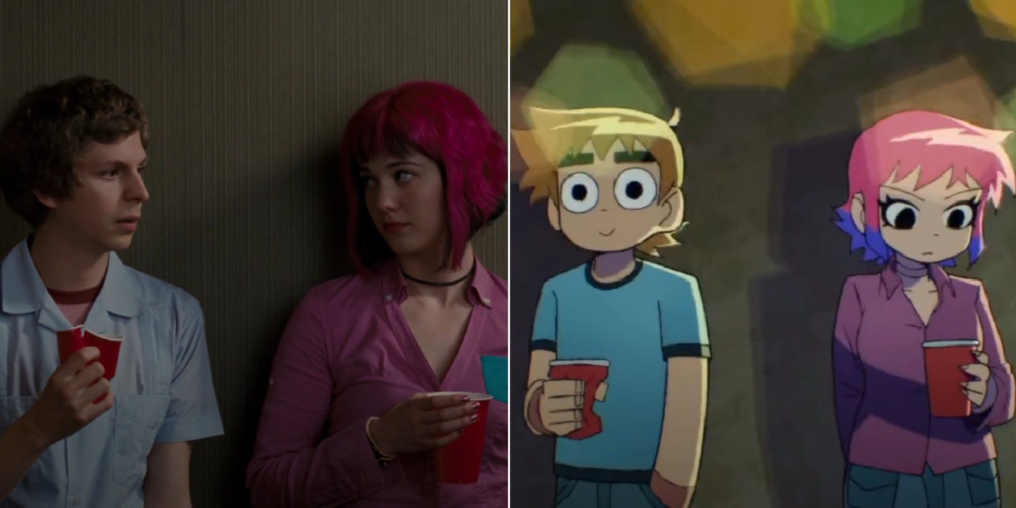 Scott Pilgrim Collage showing scott and ramona in the live actions movie and in the netflix show