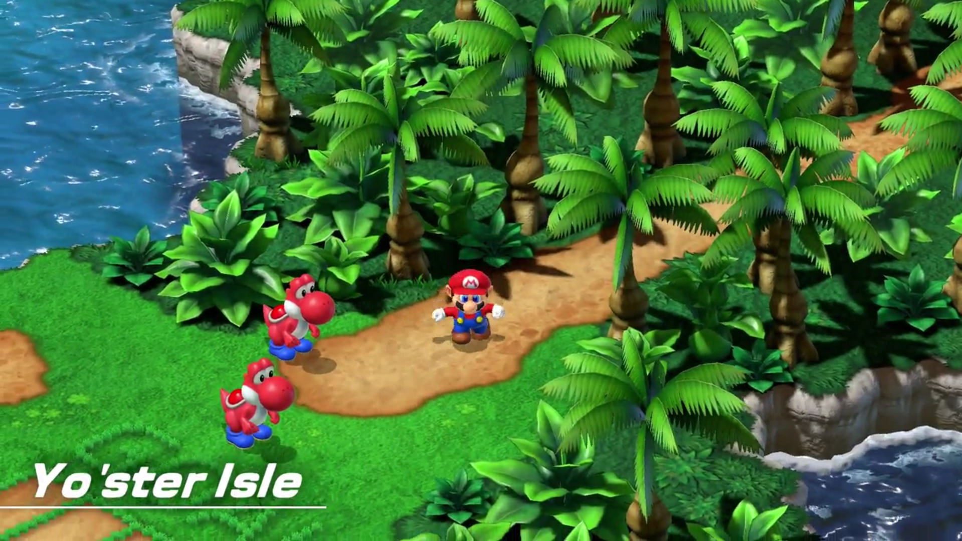 Mario first entering Yo'ster Isle in Super Mario RPG.