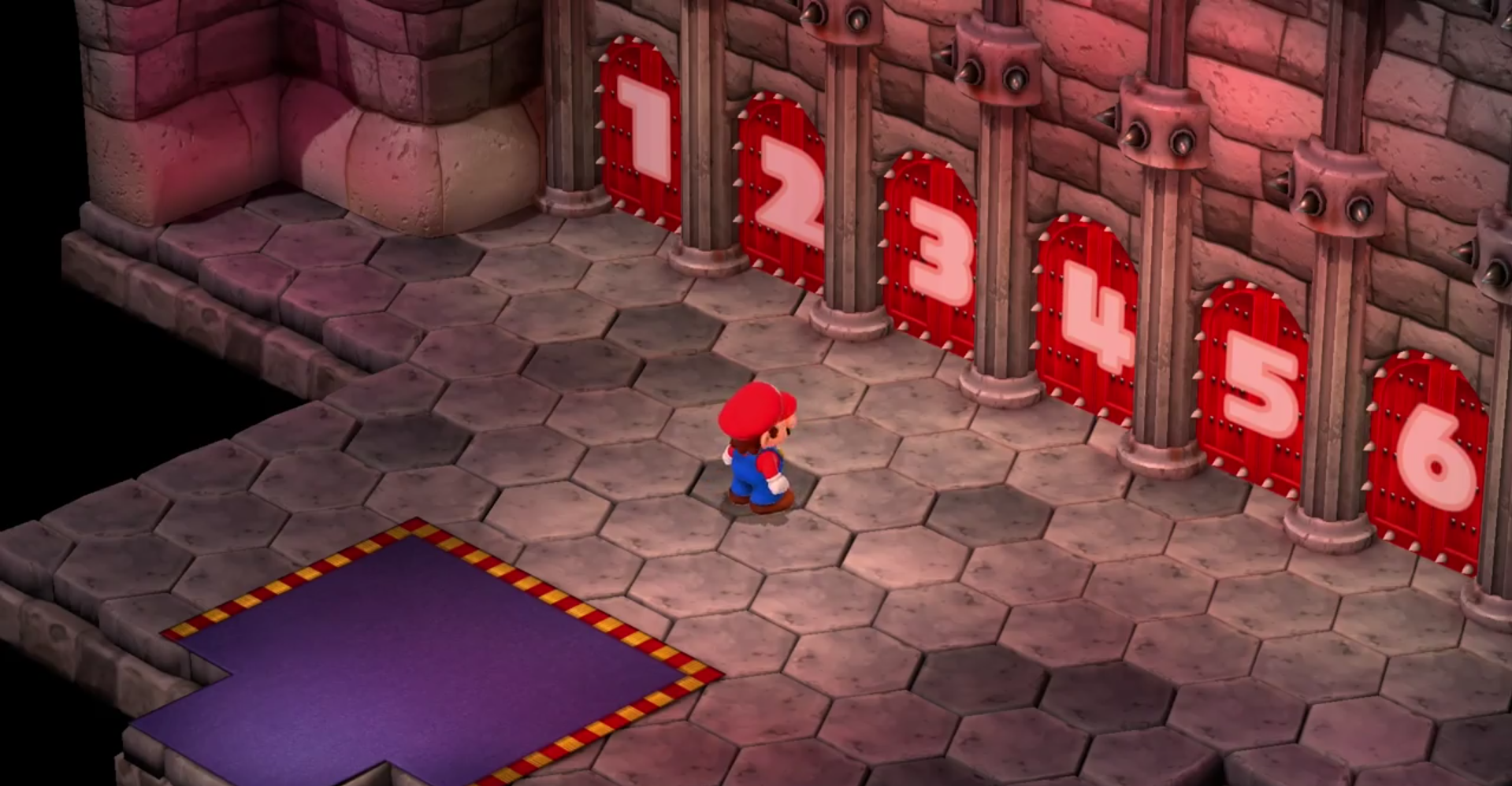 Six red doors in Bowser's Keep in Super Mario RPG.