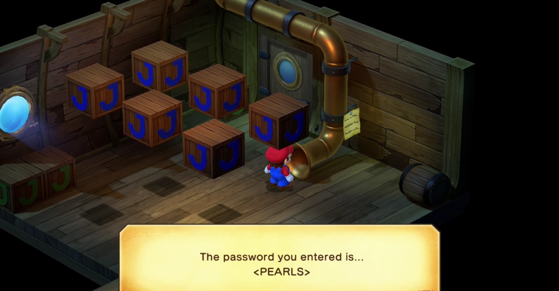 Mario entering the Sunken Ship password.