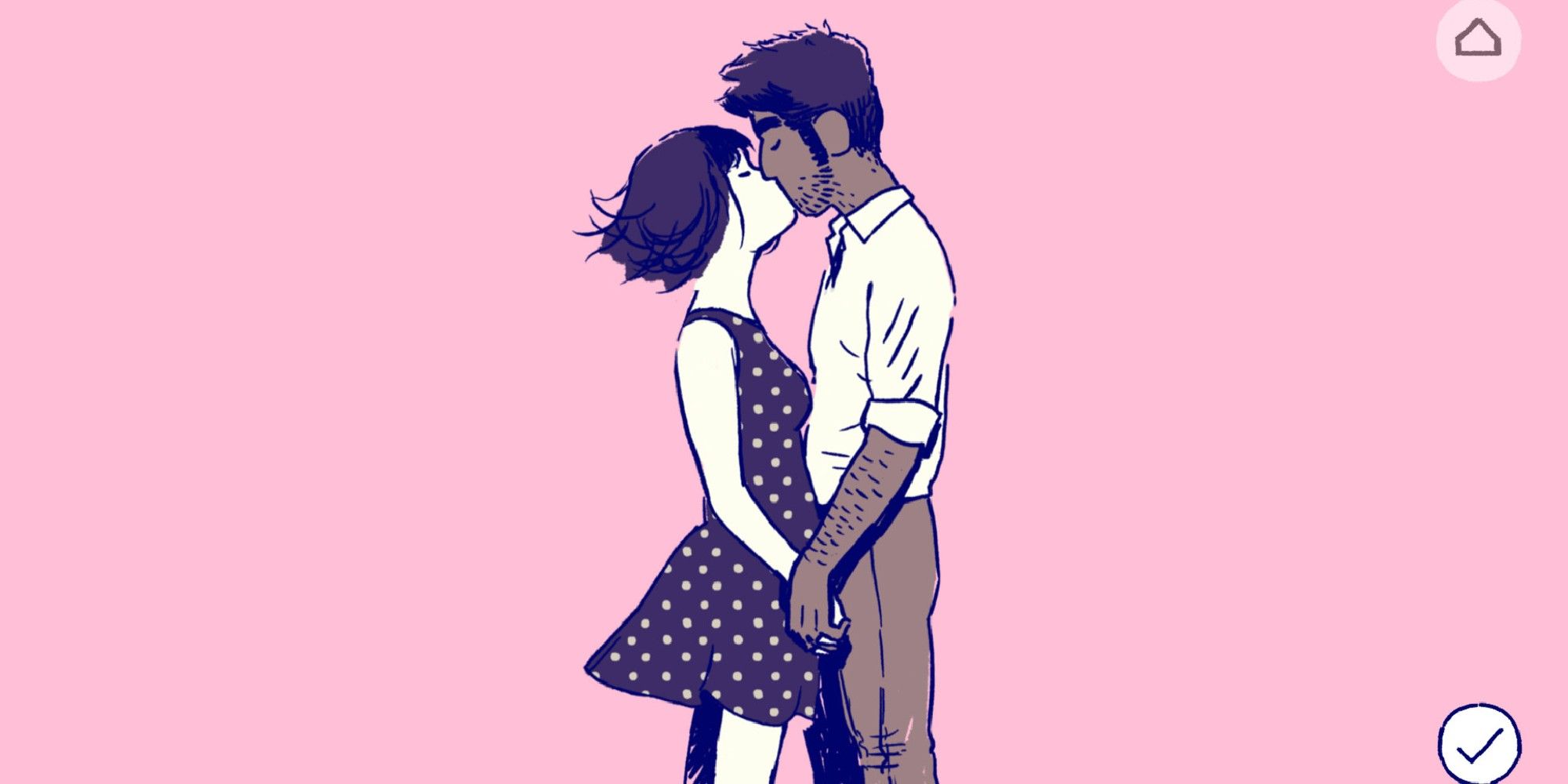 Florence and Krish kissing on a pink background in Florence