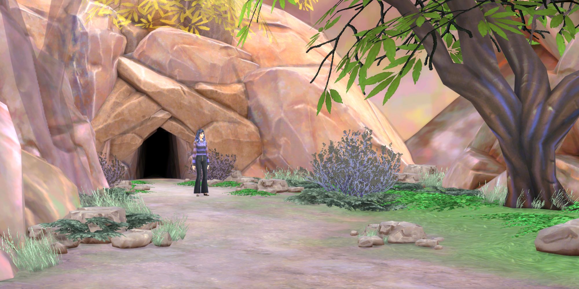 Sim in front of dreadhorse caverns
