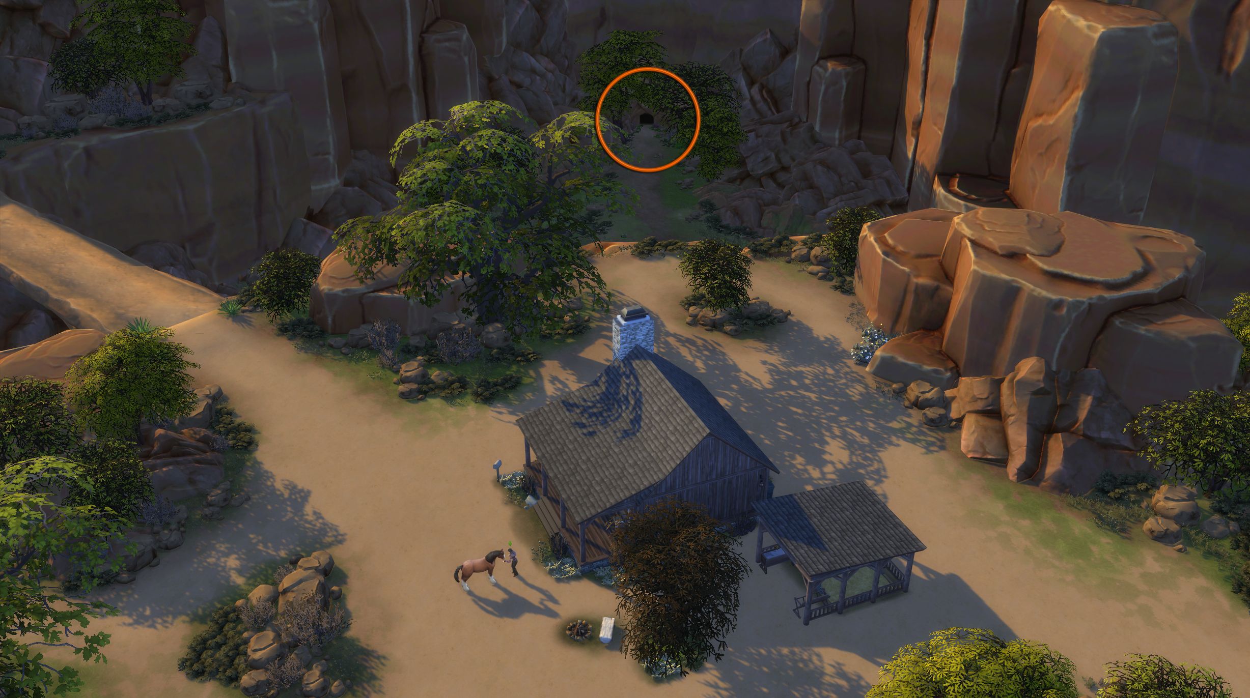 Sims 4 Horse Ranch Dreadhorse Cavern Location Circled