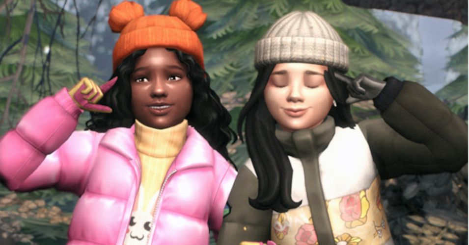 Two child Sims wearing winter clothes in The Sims 4