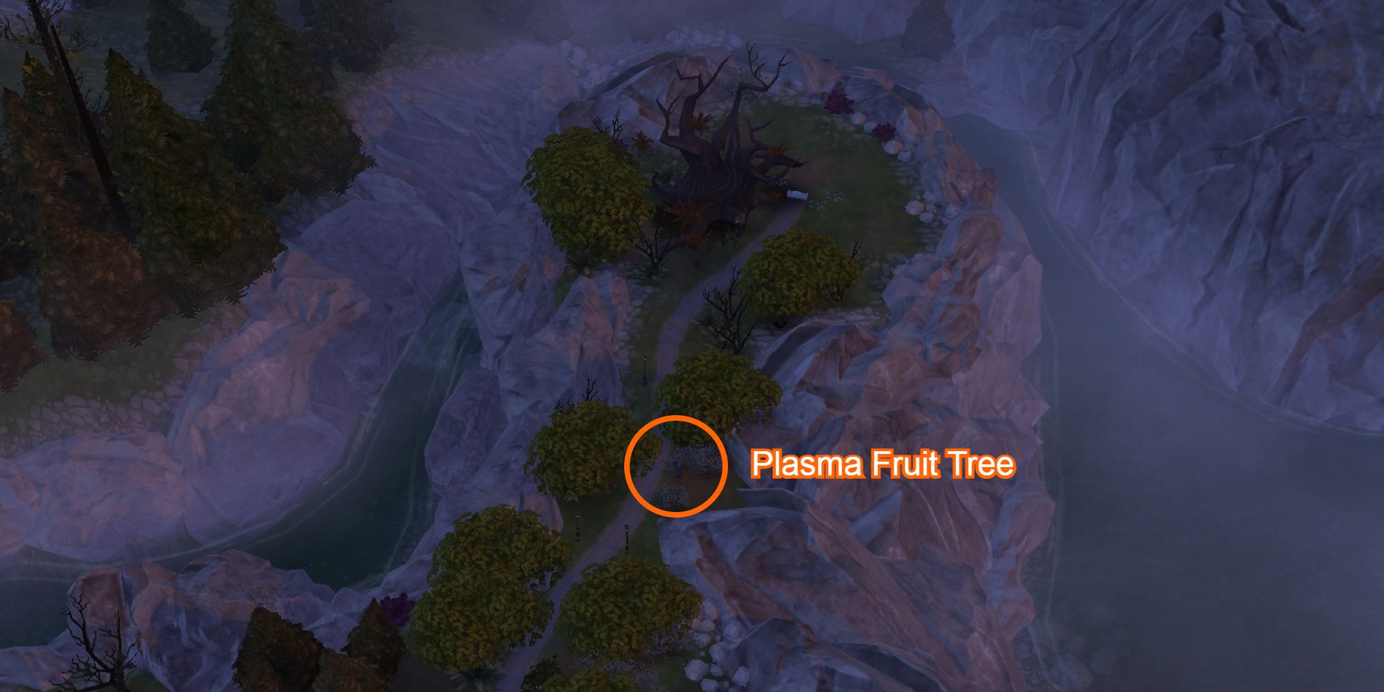 sims 4 plasma fruit tree location shown on path in the forgotten hollow