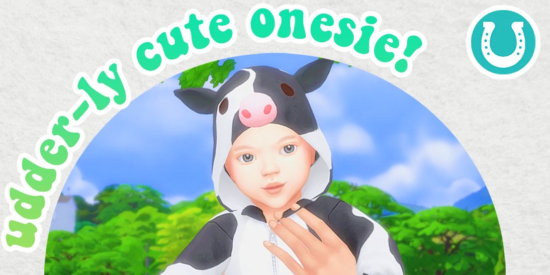 An infant wearing a cow onesie in The Sims 4