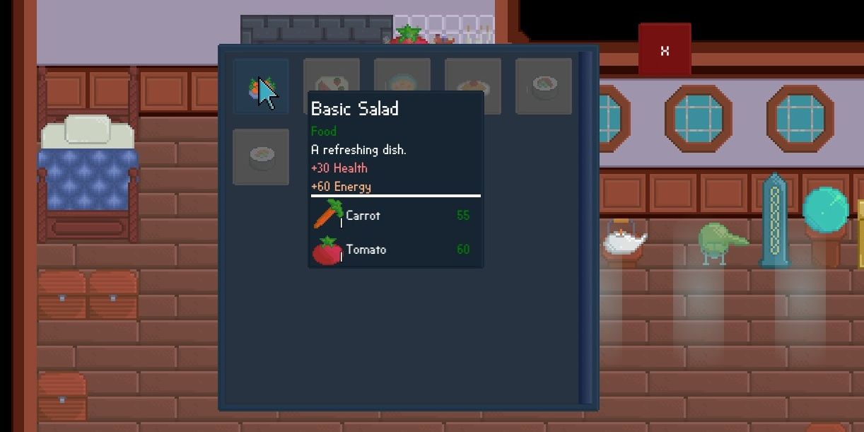 Food Selection resting on Basic Salad that shows a carrot and tomato requirement