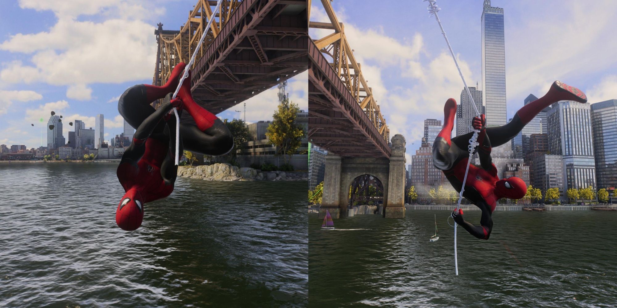 Spider-man swinging and performing air tricks in Marvel's Spider-Man 2