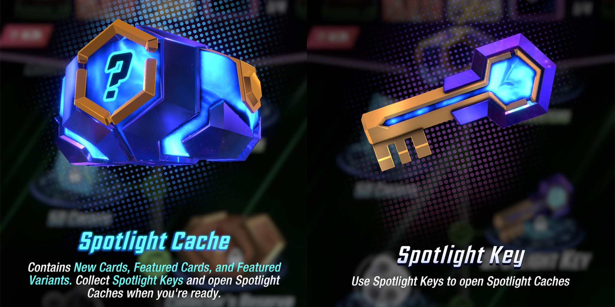 spotlight cache and key icon descriptions