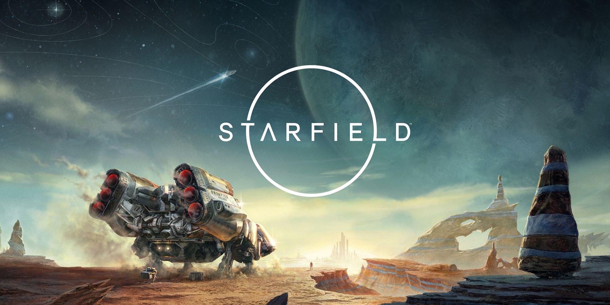 Starfield Title Art Showing A Ship Looking Out On A Planet Surface