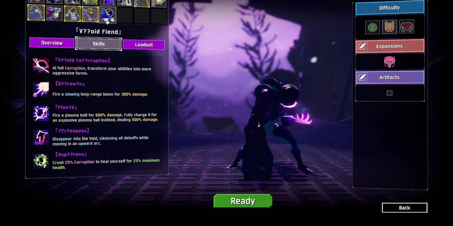 Void Fiend in the character selection screen in Risk of Rain 2