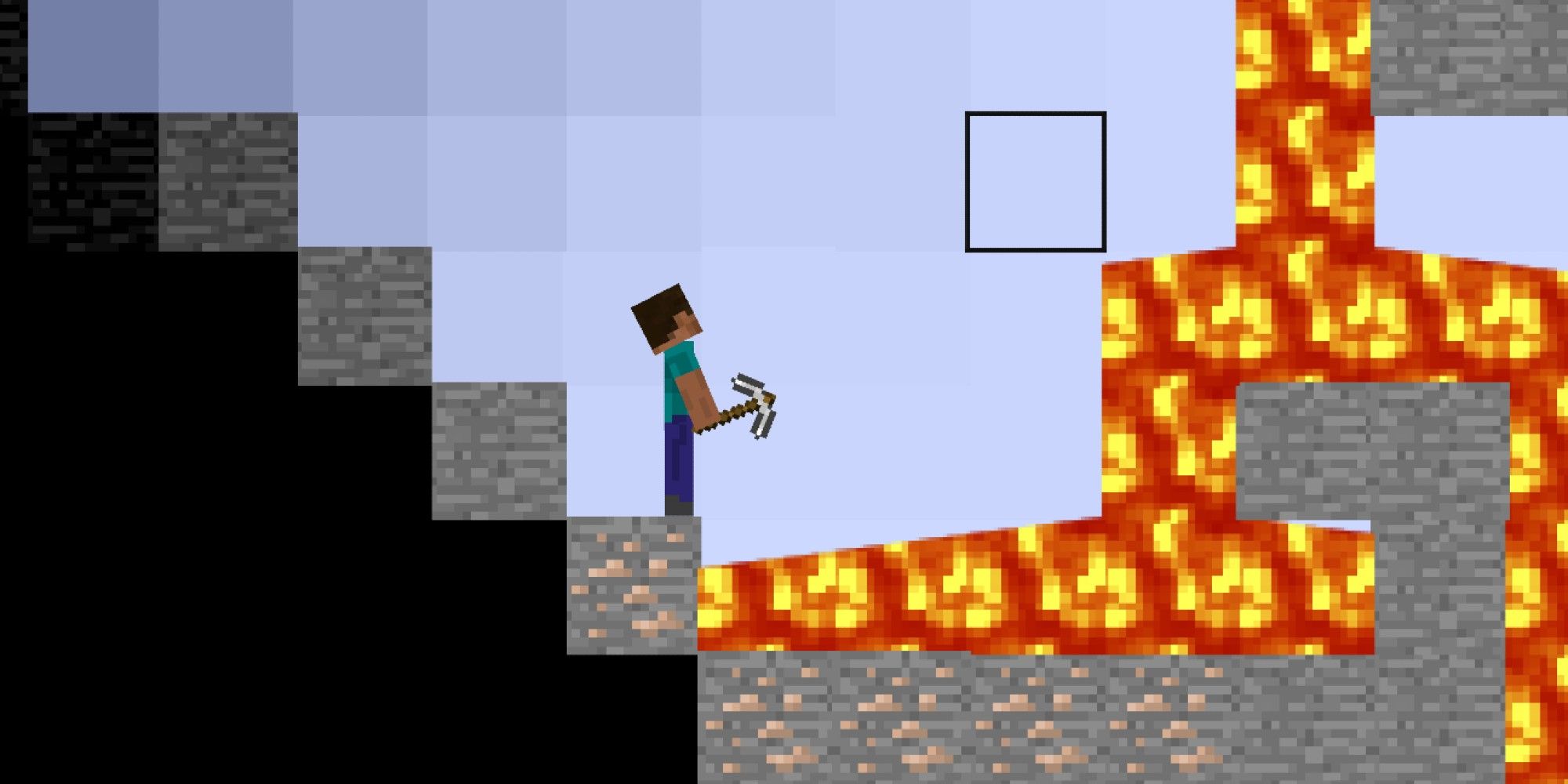 Steve betrachtet Lava in Paper Minecraft