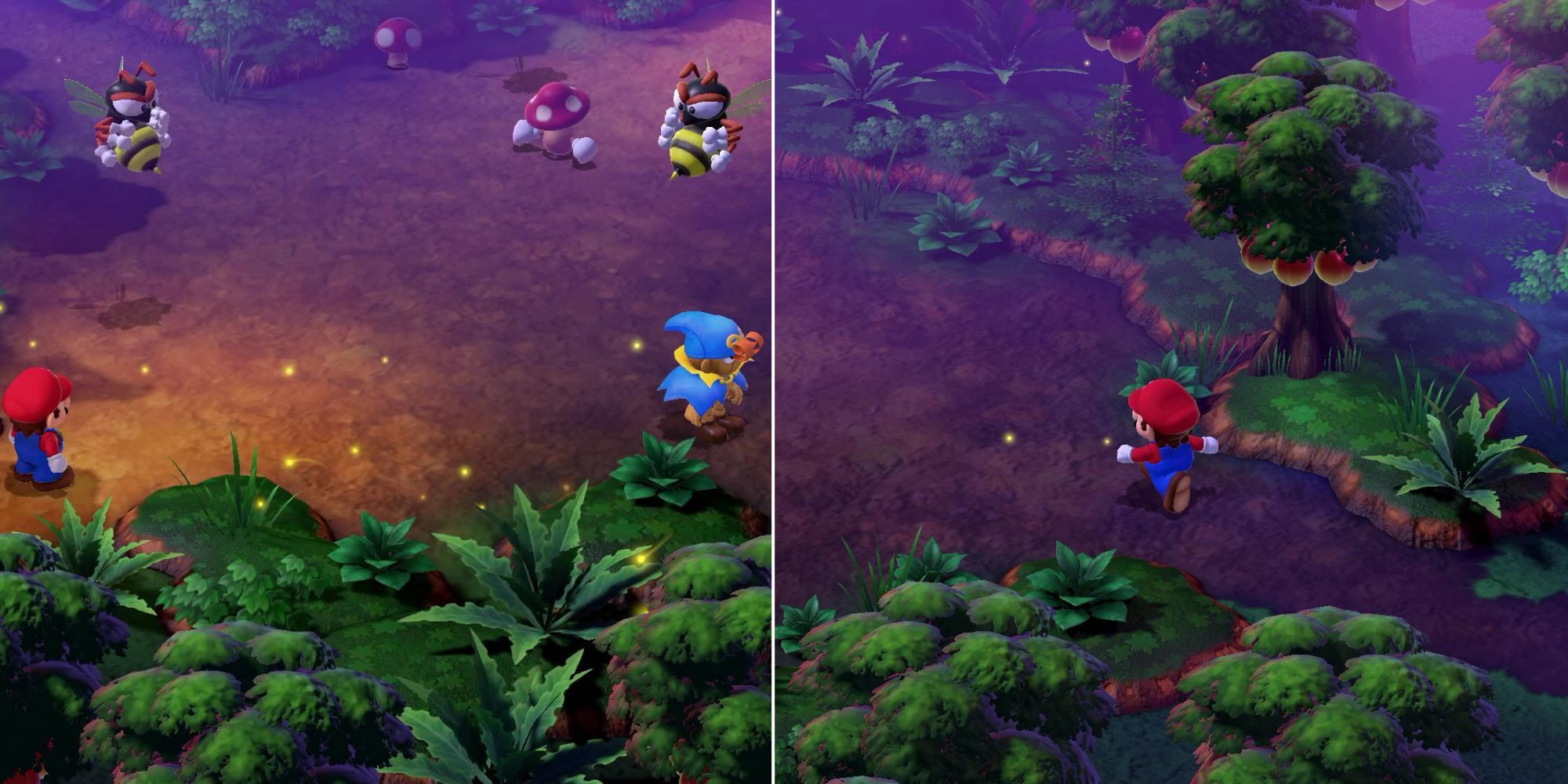 A split image of the Forest Maze from Super Mario RPG