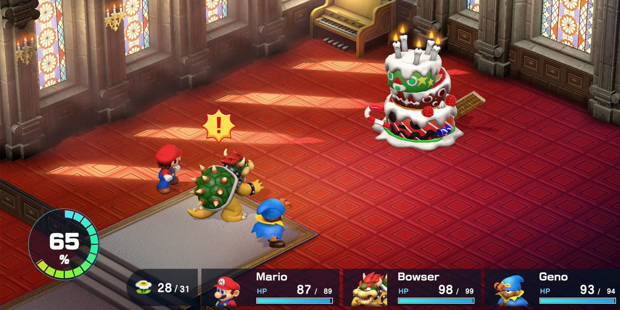 Super Mario RPG - Mario, Geno, and Bowser fighting Bundt