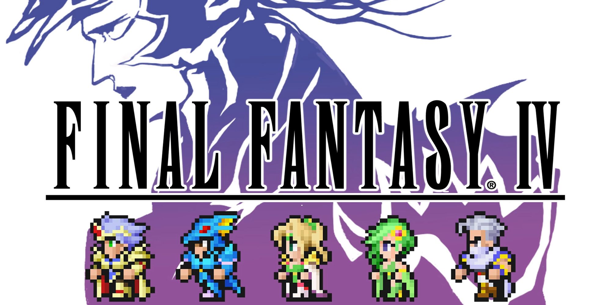 Final Fantasy 4 - The cast of Final Fantasy 4 stand in a row beneath the logo