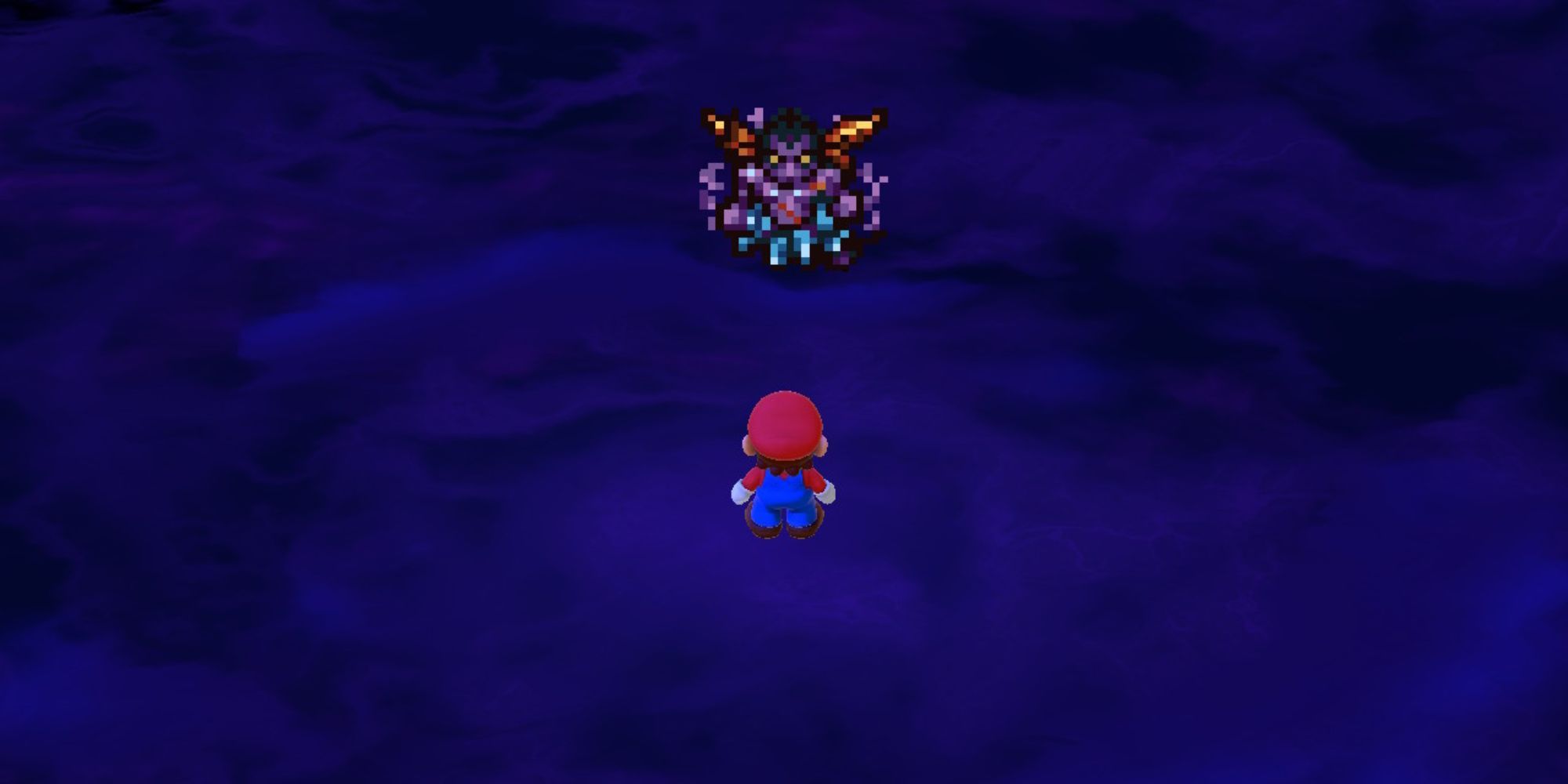 Mario facing Culex in Super Mario RPG.