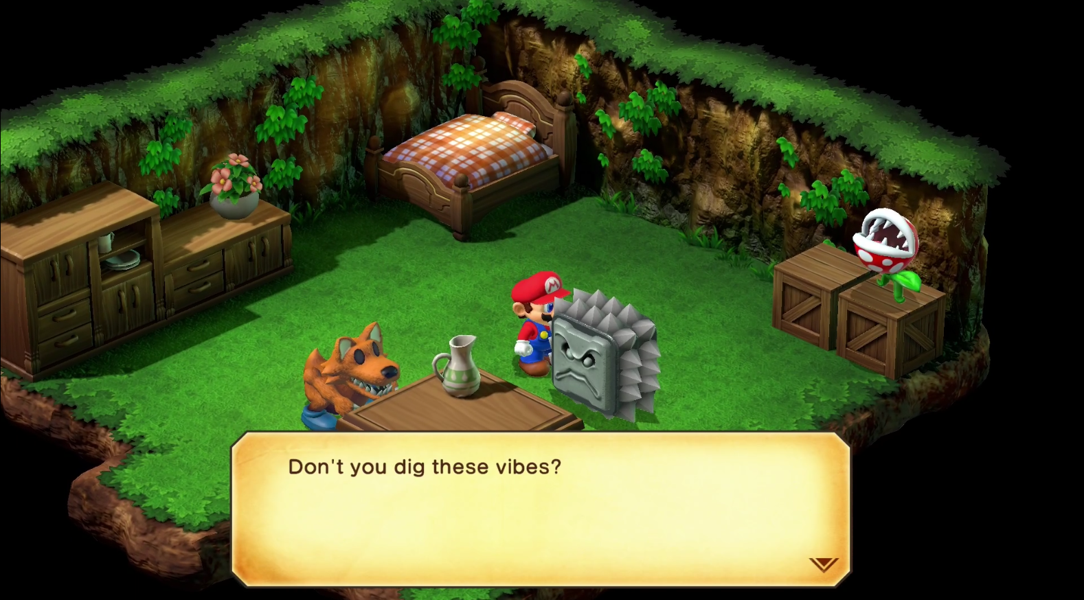 A Thwomp in Monstro Town in Super Mario RPG.
