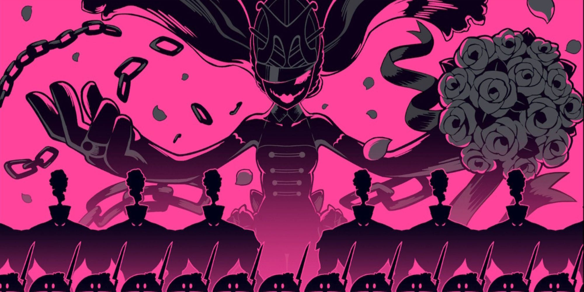 A screenshot of Marie in Persona 5 Tactica in silhouette