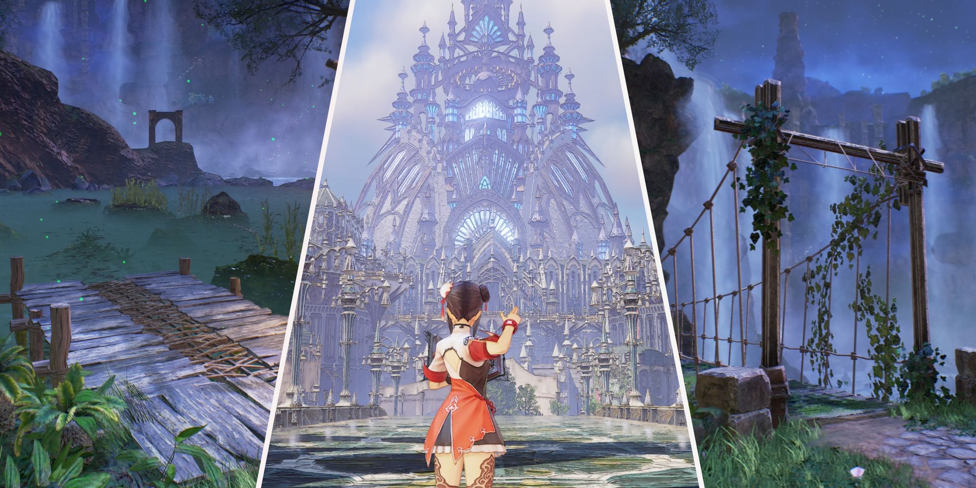 A collage of images of the Ganath Haros region in Tales of Arise: Beyond the Dawn