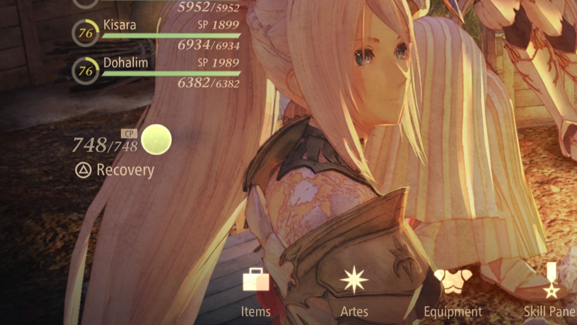 Recovering HP with Cure Points in the Party Menu in Tales of Arise: Beyond the Dawn