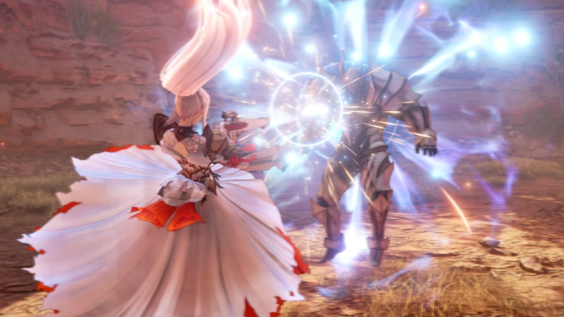 Shionne shooting a guard with her gun in Tales of Arise