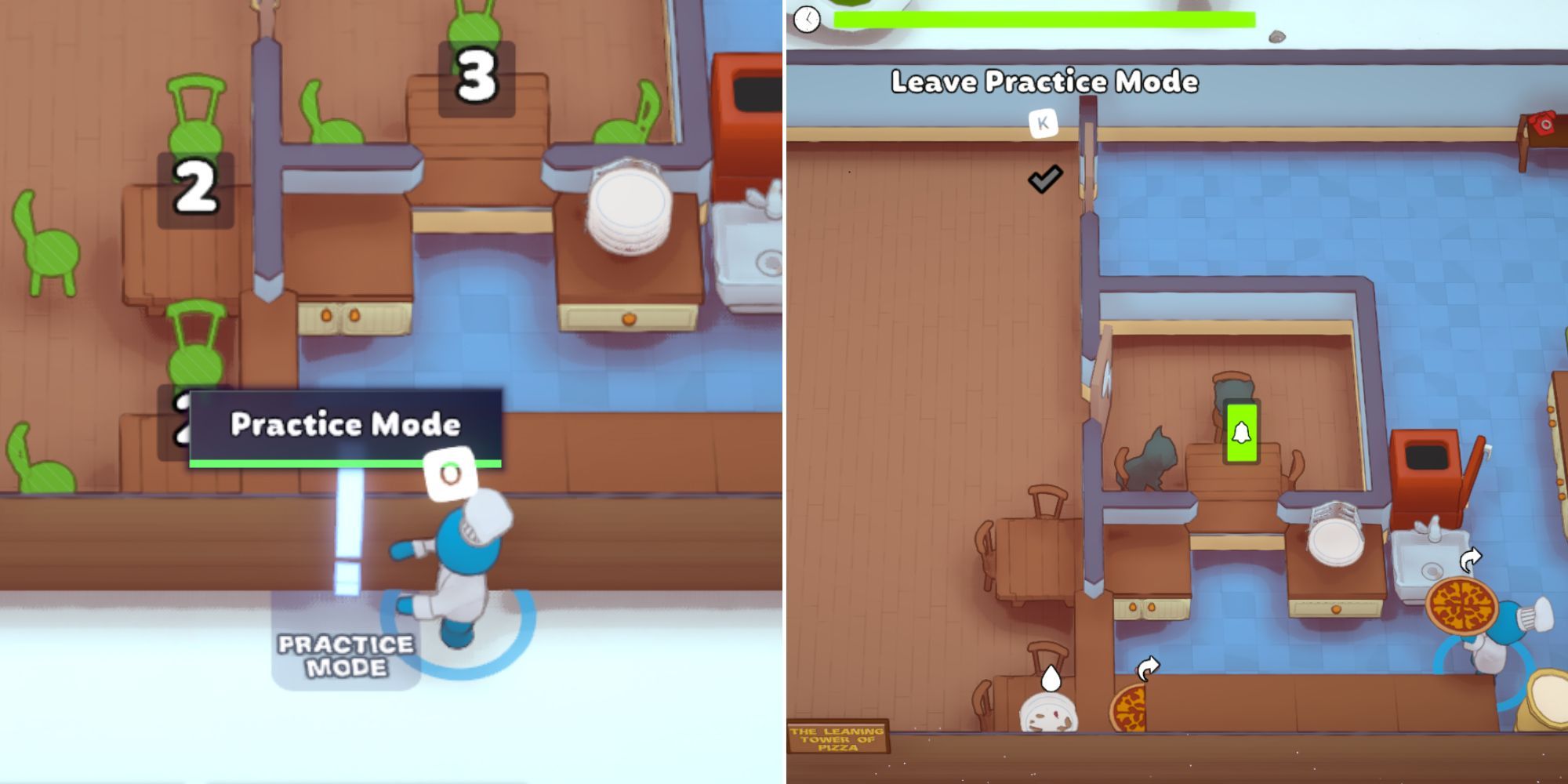 The player selecting practice mode and then serving the cats in practice mode in PlateUp