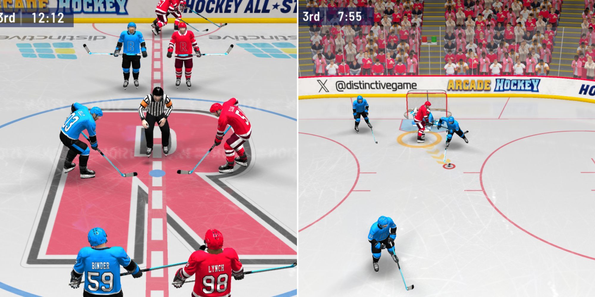 The start of the game and an attempt to score in Hockey All Stars 24