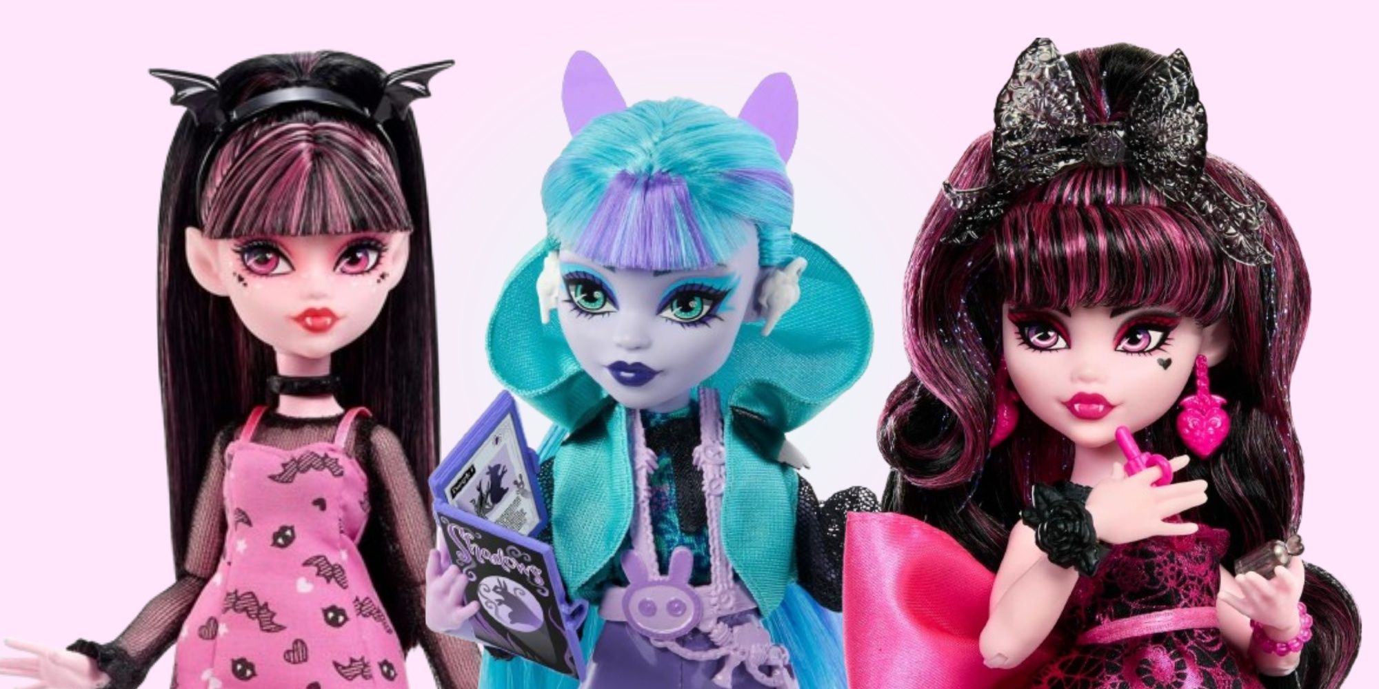 Three Monster High Dolls on a gradient background