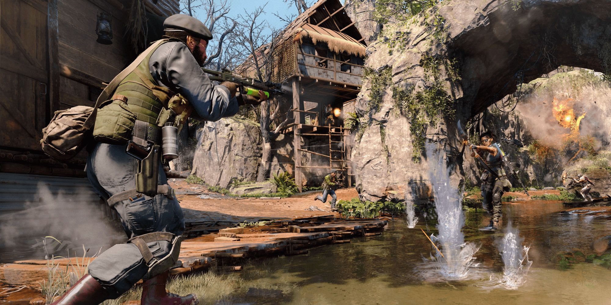 Two soldiers shooting at each other in a small river in Call of Duty Black Ops Cold War