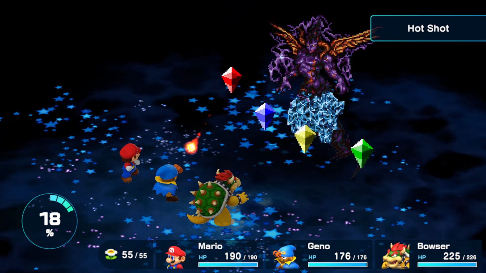 Super Mario RPG Fire Crystal Perfoming A Hot Shot