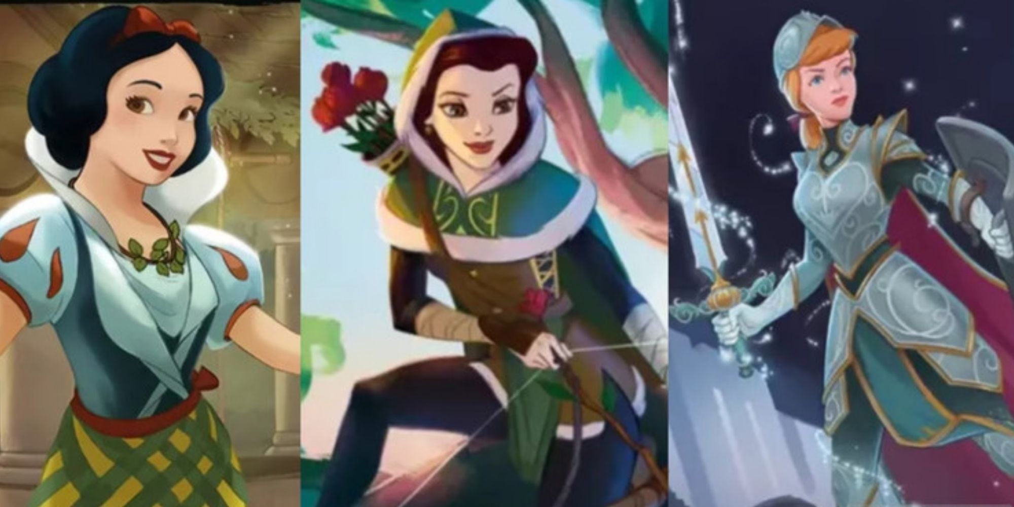 lorcana best floodborn cards in rise of the floodborn cover art featuring snow white belle and cinderella