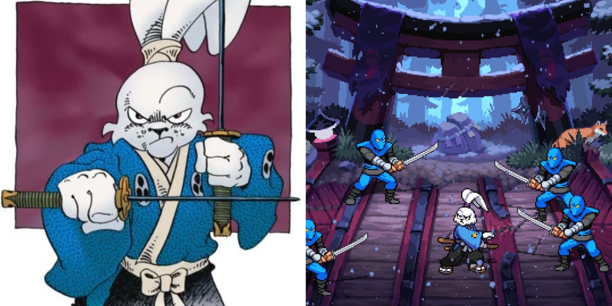 Usagi comics artwork and TMNT Shredder's Revenge DLC sprite