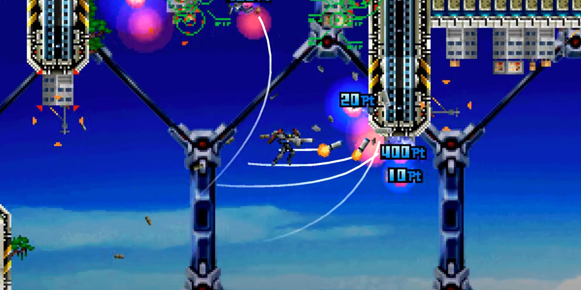 Bangai-O - Riki and Mami piloting a giant mech and firing missiles