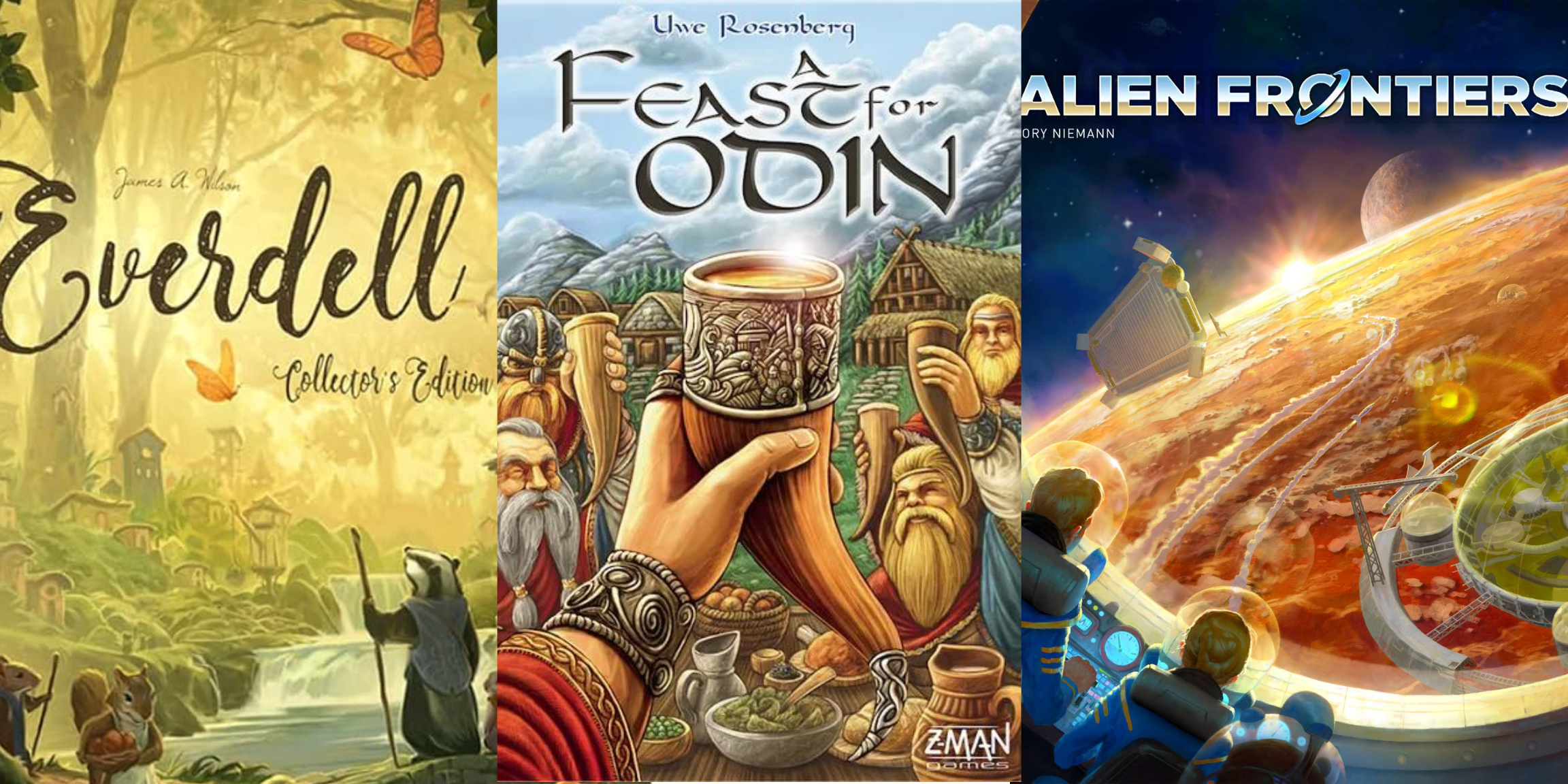 everdell, a feast for odin, and alien frontiers