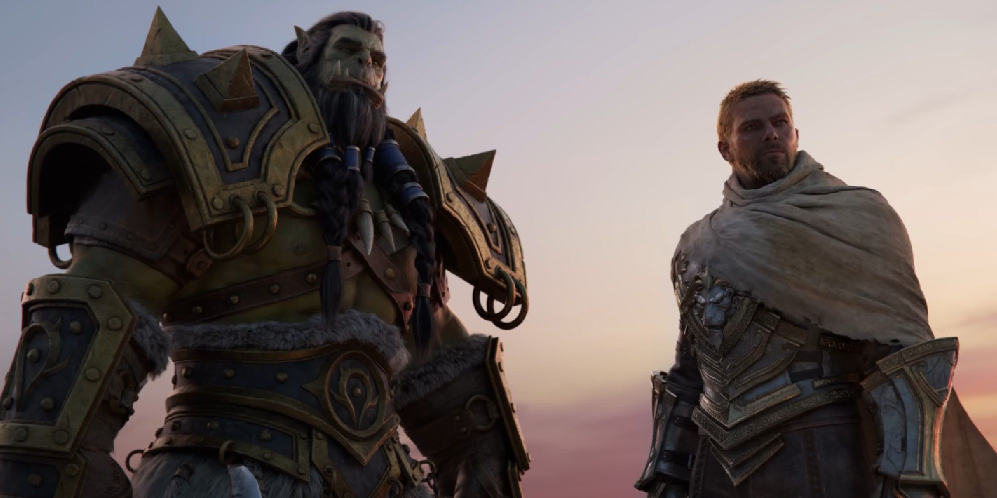 World of Warcraft Thrall and Anduin look past the camera