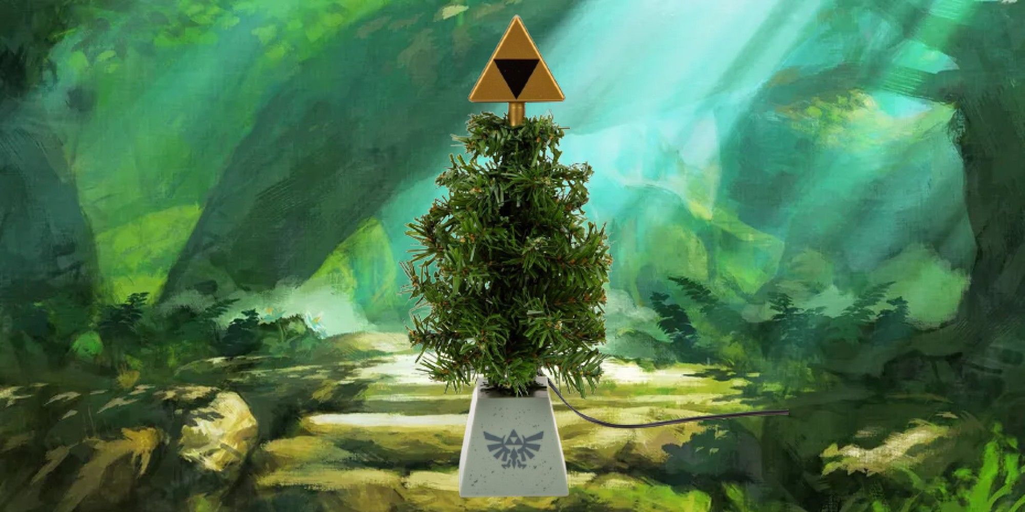 zelda christmas tree in front of the master sword