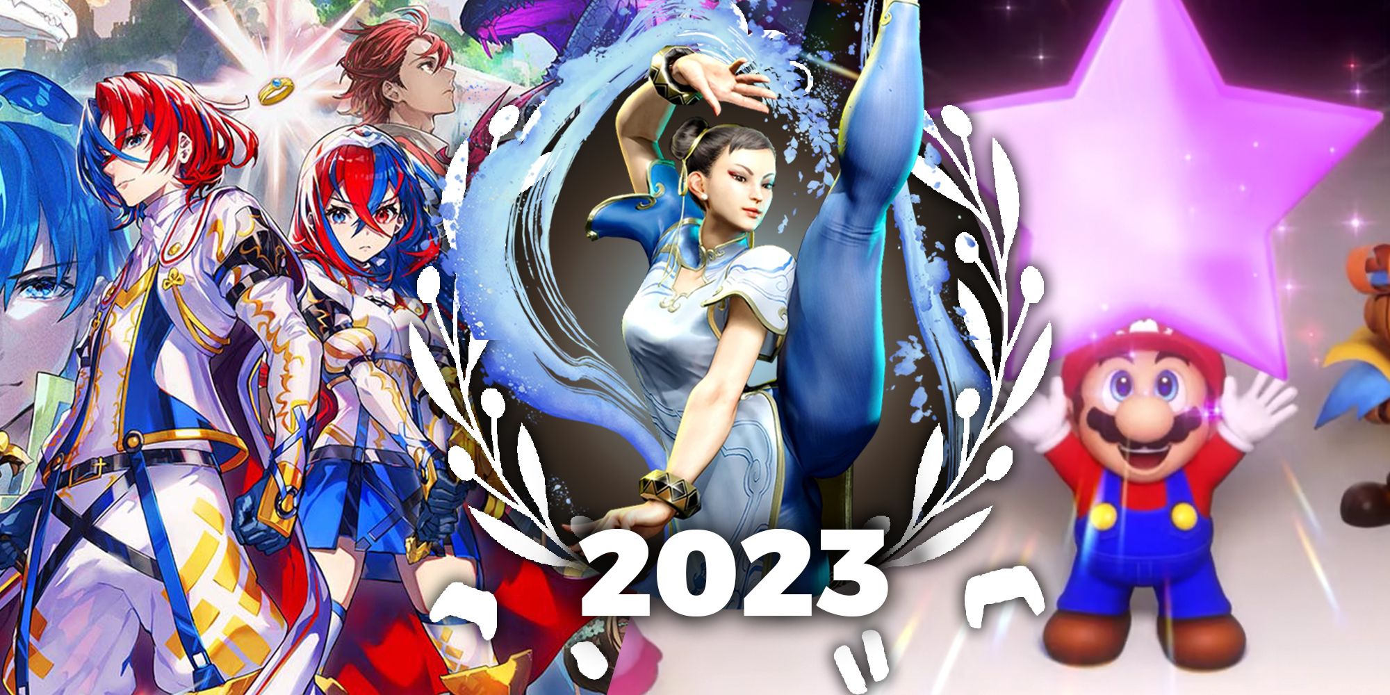 Jerel Levy 2023 Game of the year GOTY feature image with Fire Emblem Engage, Street Fighter 6 and super Mario RPG images
