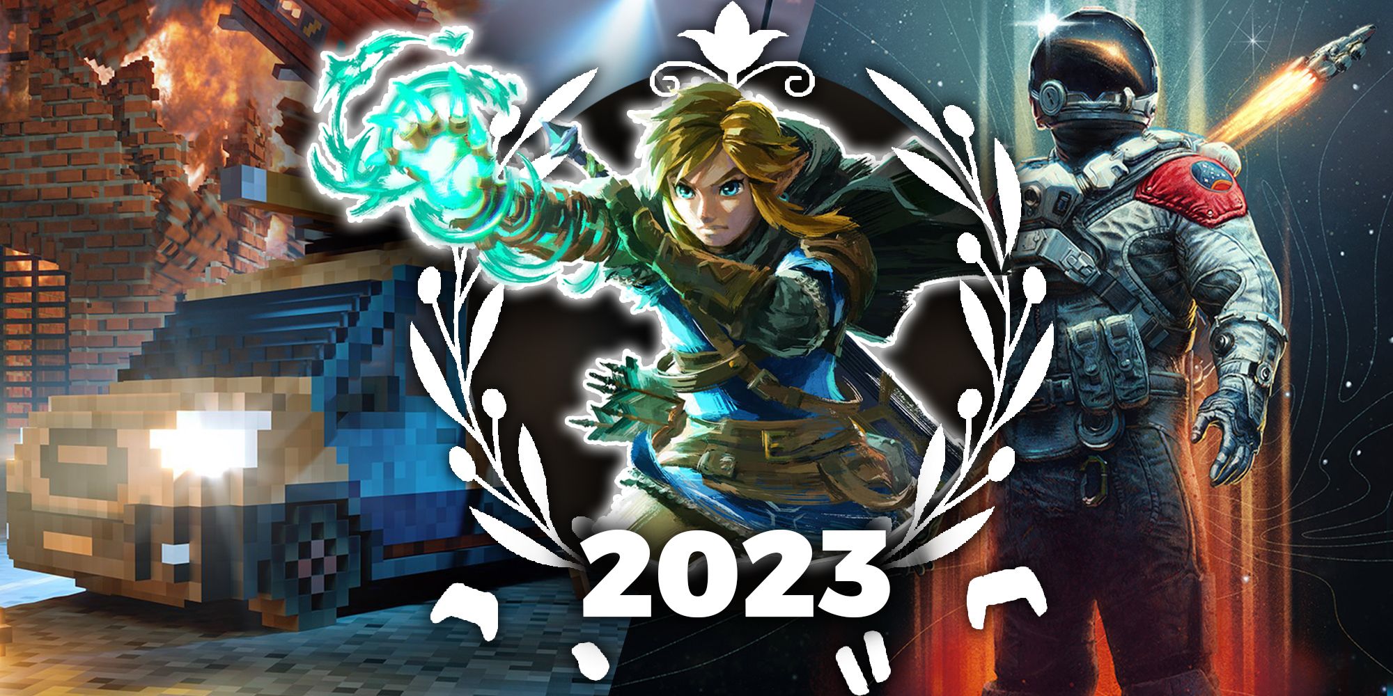 GOTY 2023 Feature Sam Split image with Teardown, Starfield, and Zelda: Tears of the Kingdom