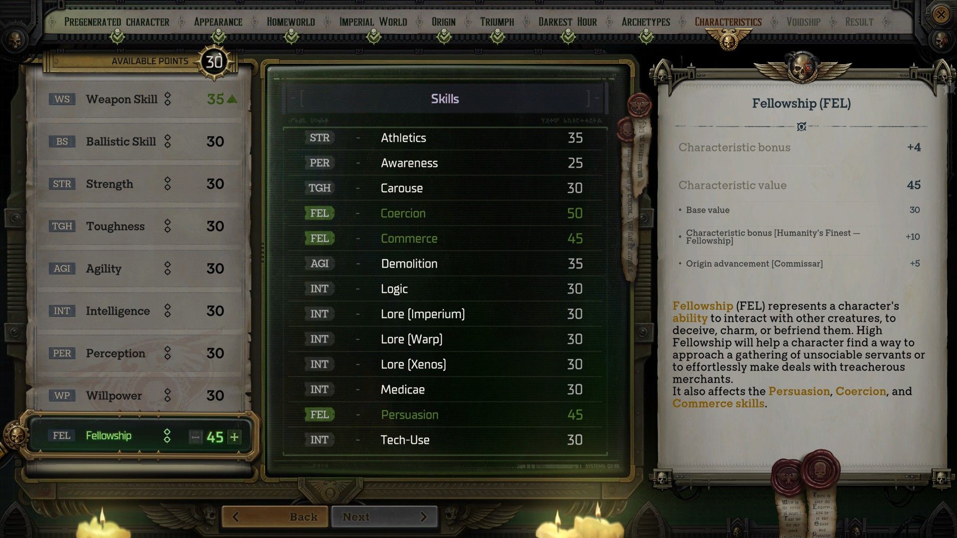 adding bonus points to characteristics at the beginning of rogue trader warhammer 40k