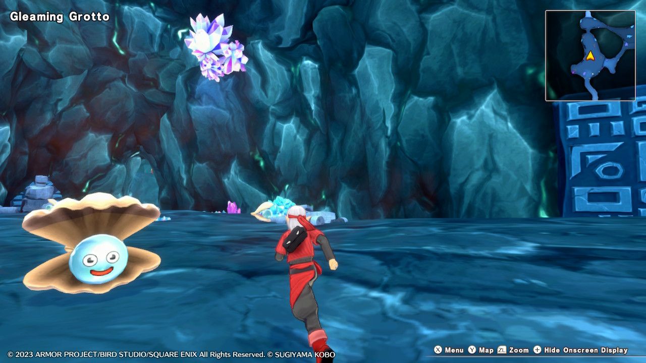 Psaro running past a Scallop Slime in the Gleaming Grotto in Dragon Quest Monsters: The Dark Prince.
