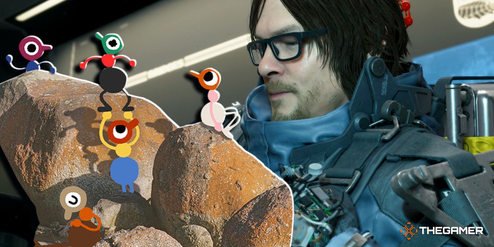 Sam Porter Bridges from Death Stranding holding the characters from Big Walk