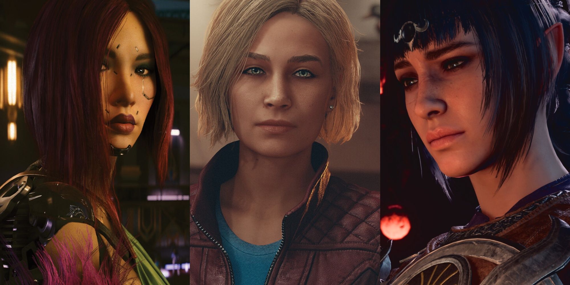 A collage of images showcasing characters from Cyberpunk 2077: Phantom Liberty, Starfield, and Baldur's Gate 3