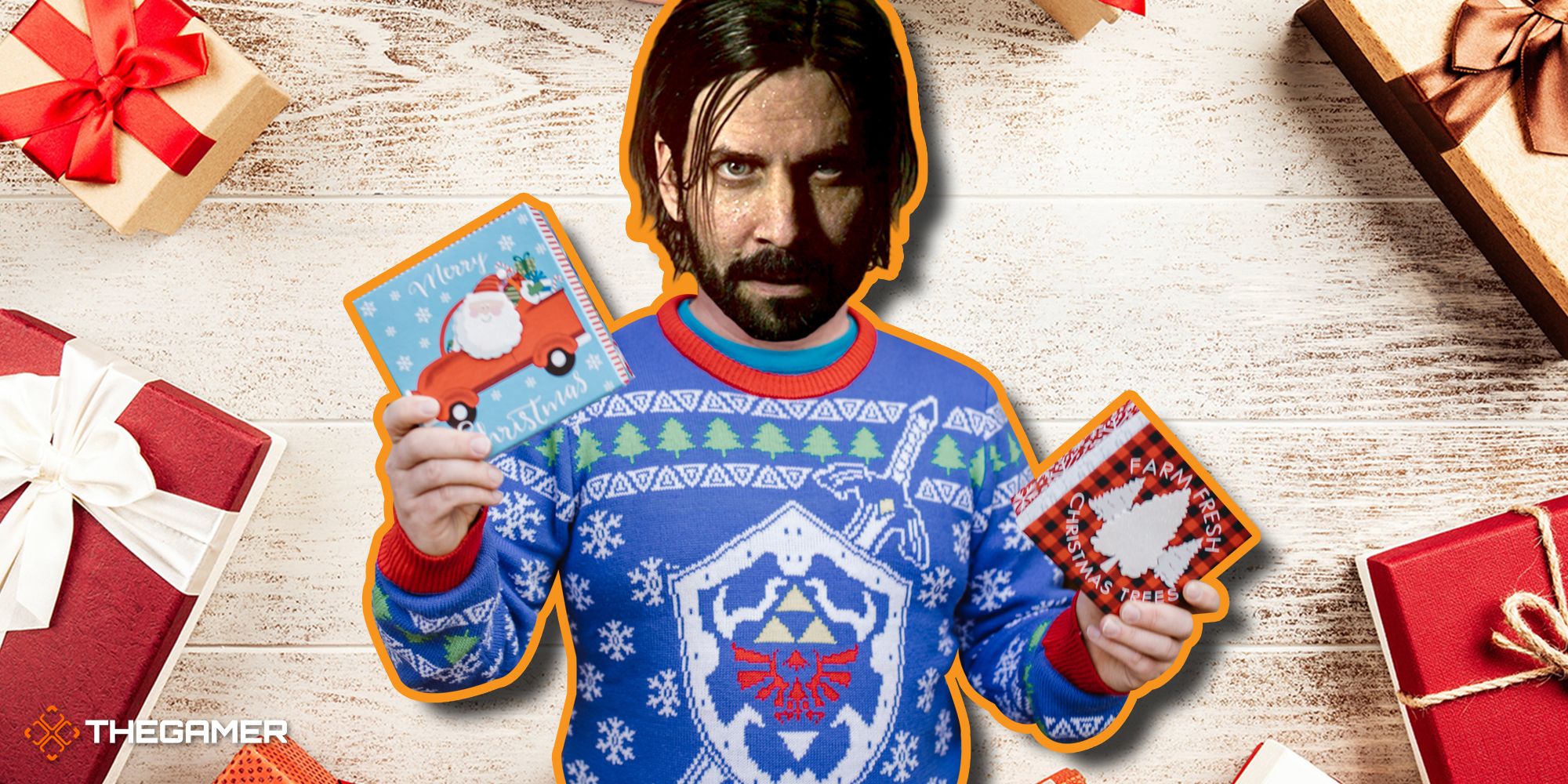 Alan Wake in a Christmas jumper