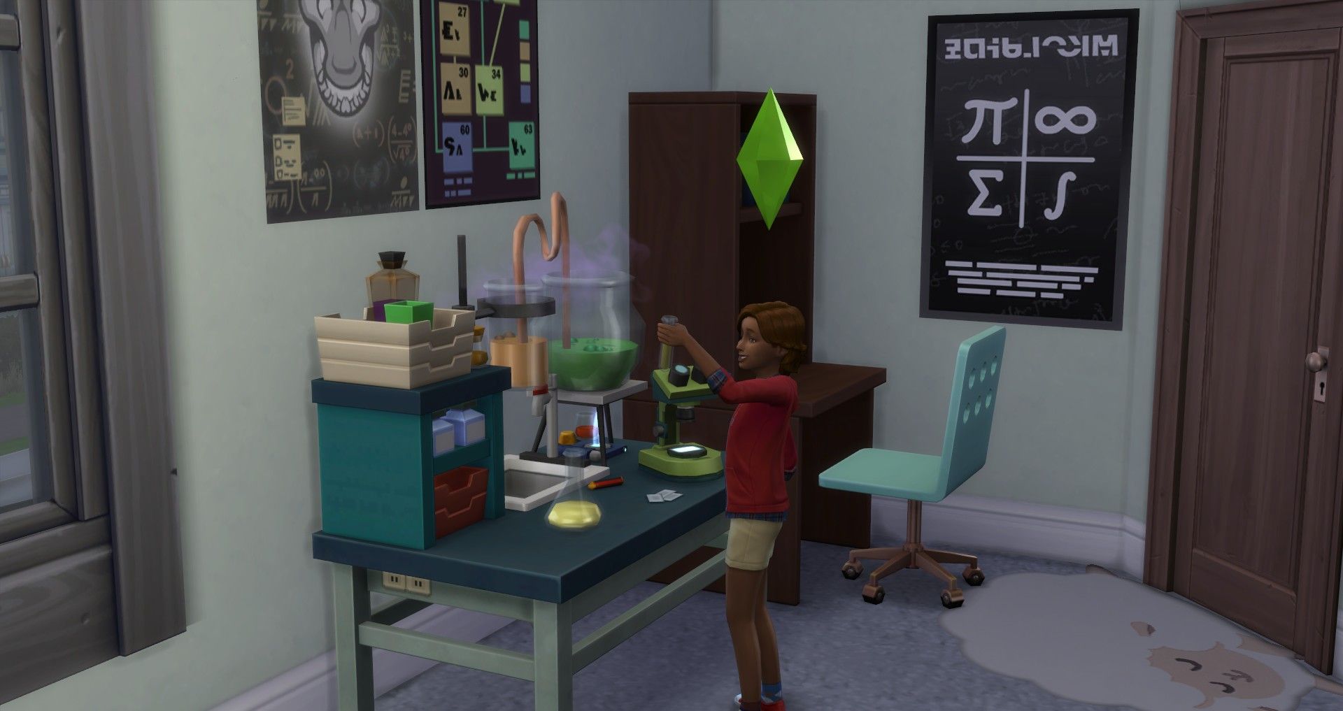 a child sim playing at the science table sims 4 mental skill children