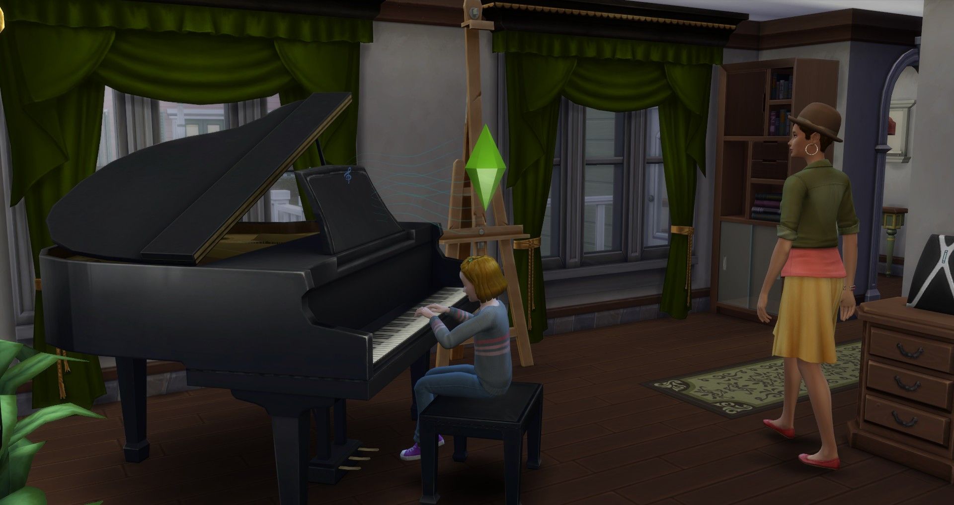 a child sim playing piano with her mom in the background the sims 4 child skills creativity