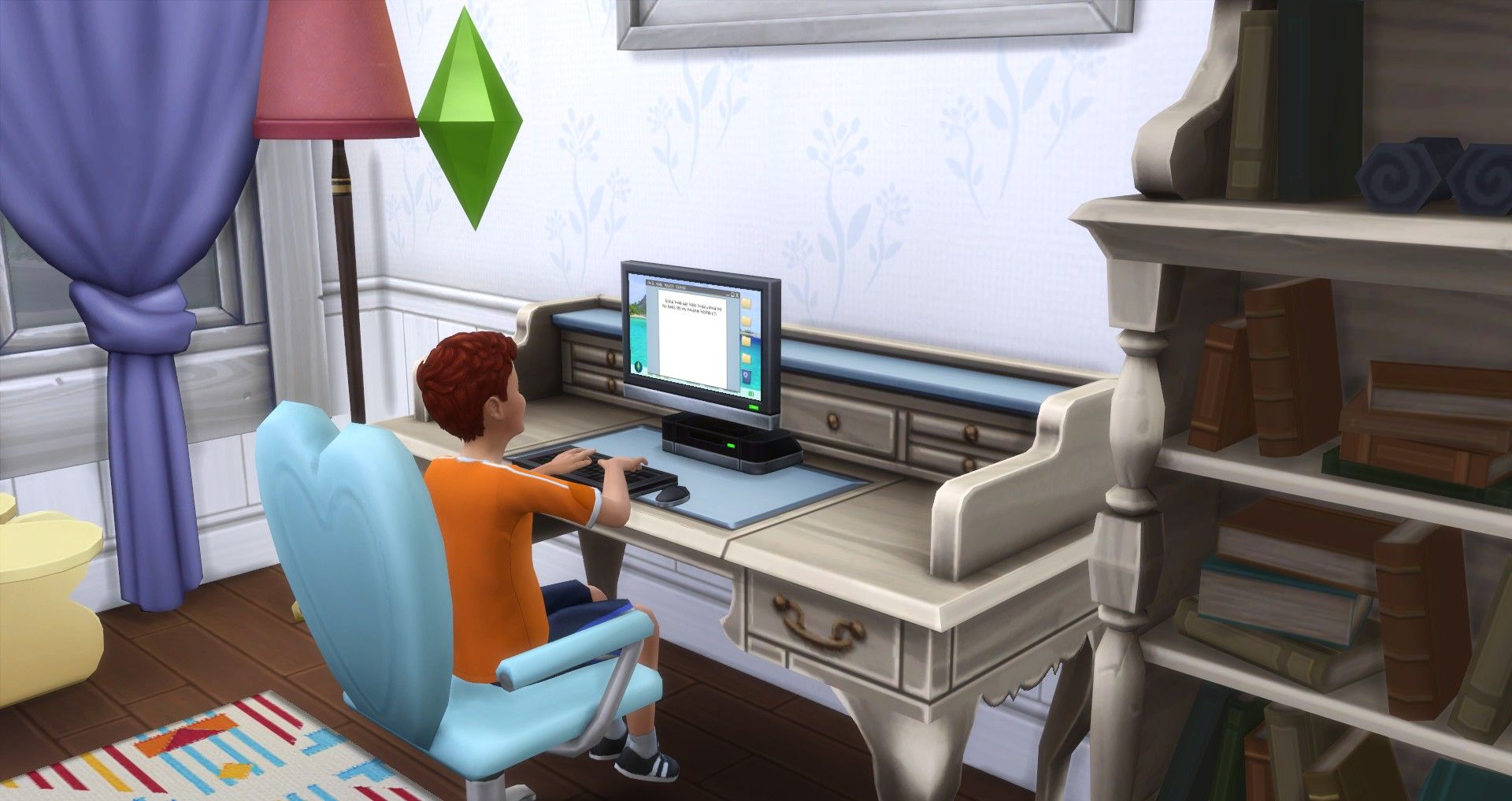 Ein Kindersimulator, der das Tippen am Computer übt und die motorischen Fähigkeiten von Sims 4 übt