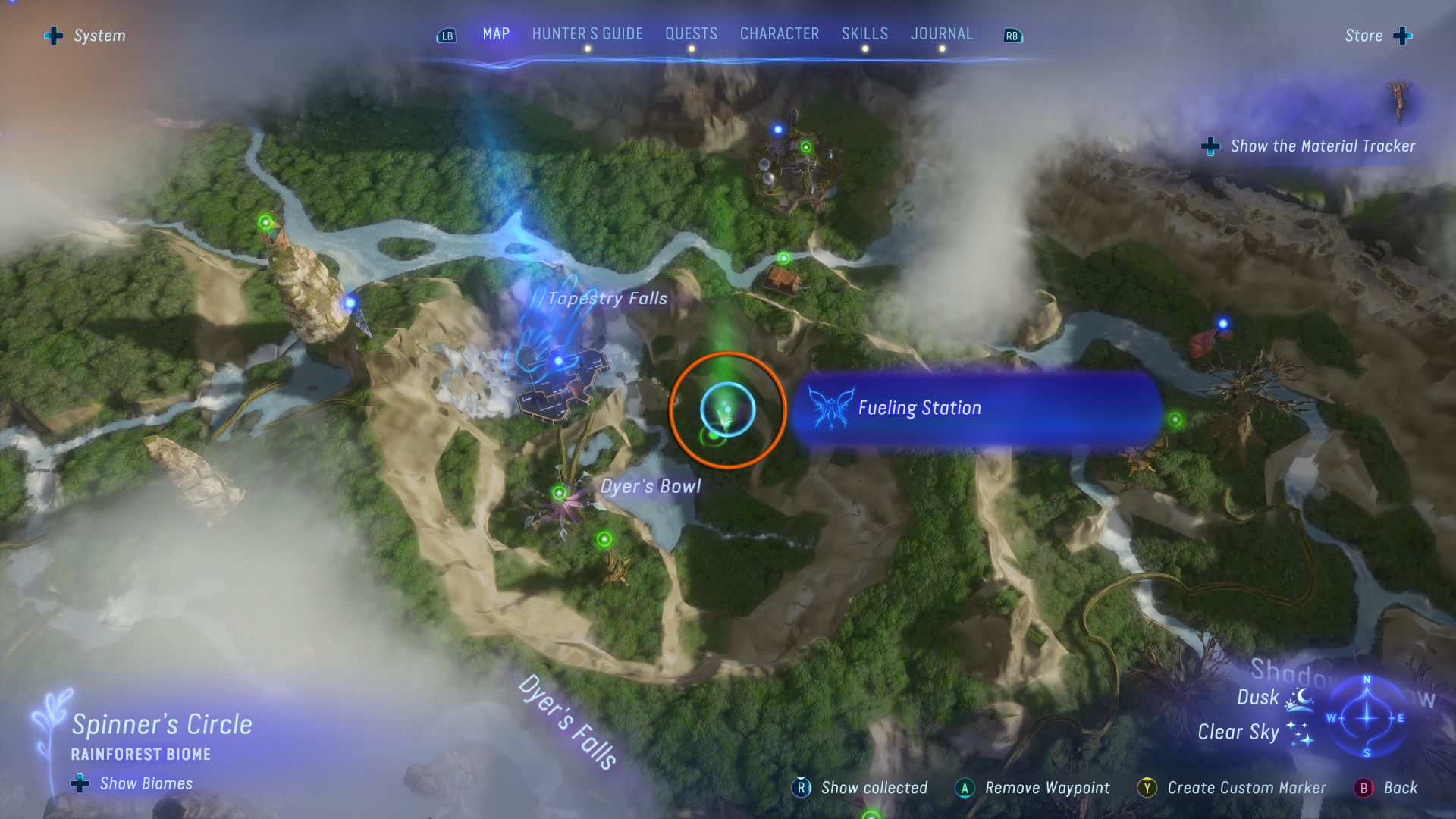 A circle showing the Fueling Station location on the map Avatar: Frontiers of Pandora