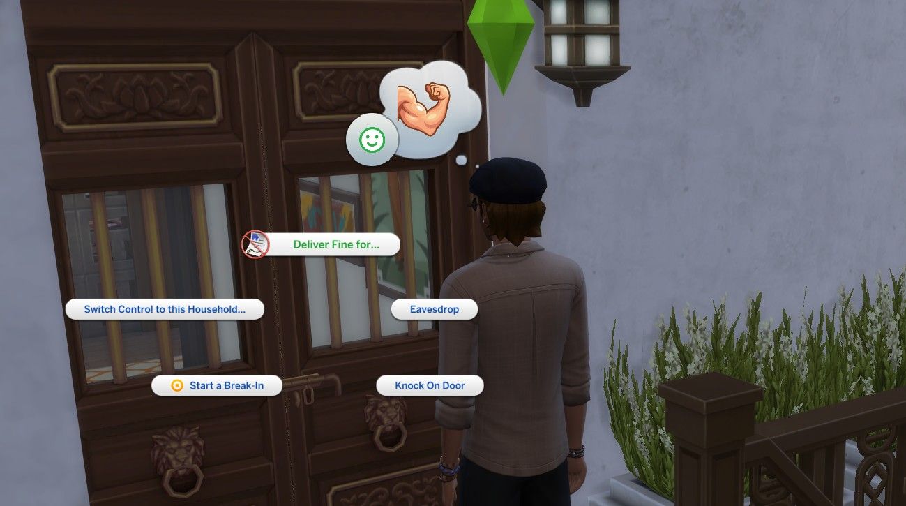 a landlord sim about to deliver a fine to a front door the sims 4 for rent evict