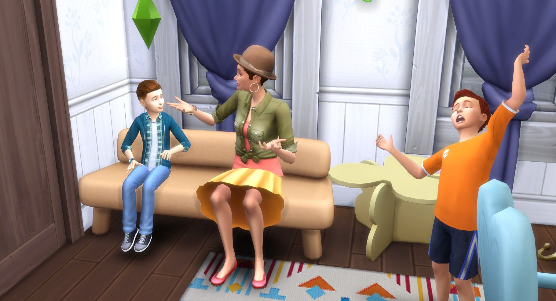 a parent sim interacting with two of their children the sims 4 parenthood parenting skill