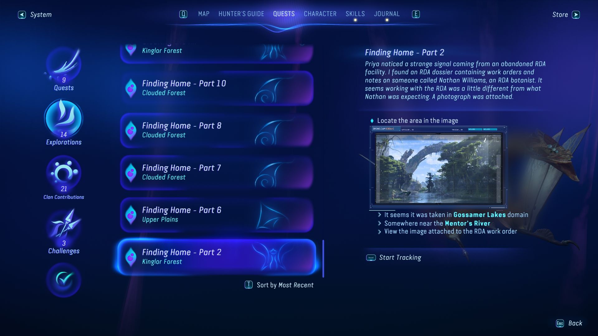 A picture of the Finding Home quest showing different parts of it Avatar Frontiers of Pandora